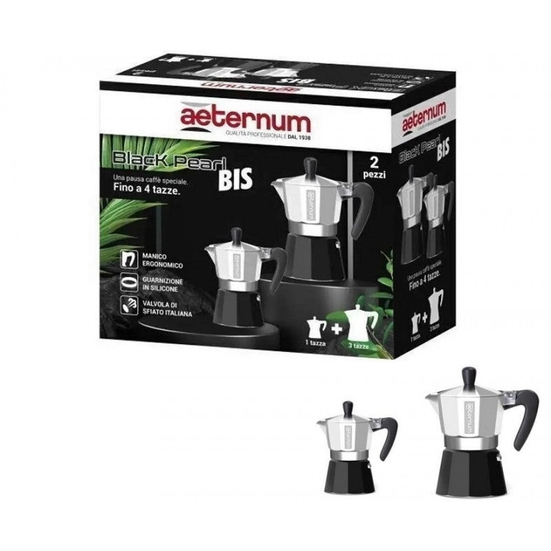 Caffettiera Aeternum Black Pearl Duo 1 e 3 Tazze Moka Espresso - | SOLO PER TE ITALIA