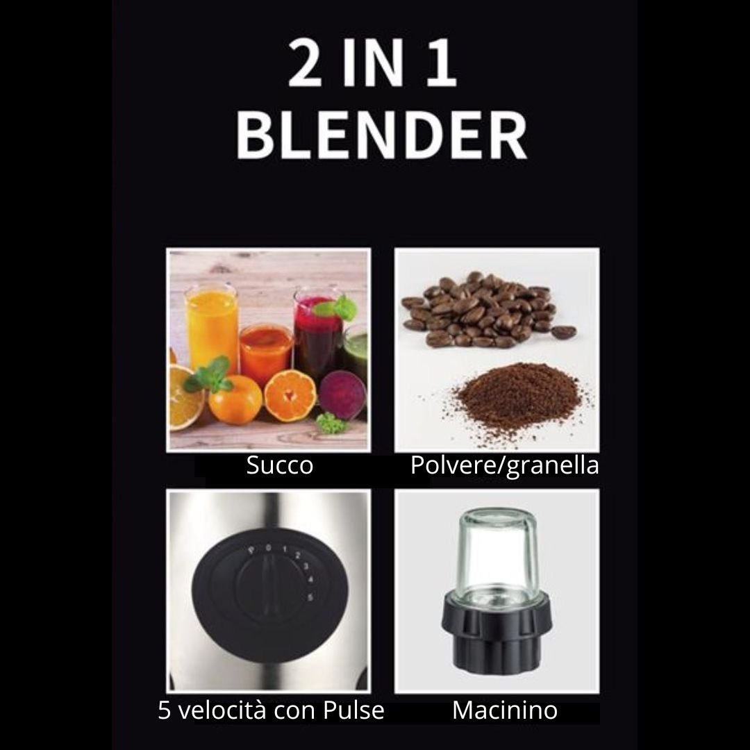 Frullatore in Vetro 1000W con Caraffa da 1.5L e Macina Spezie - | SOLO PER TE ITALIA