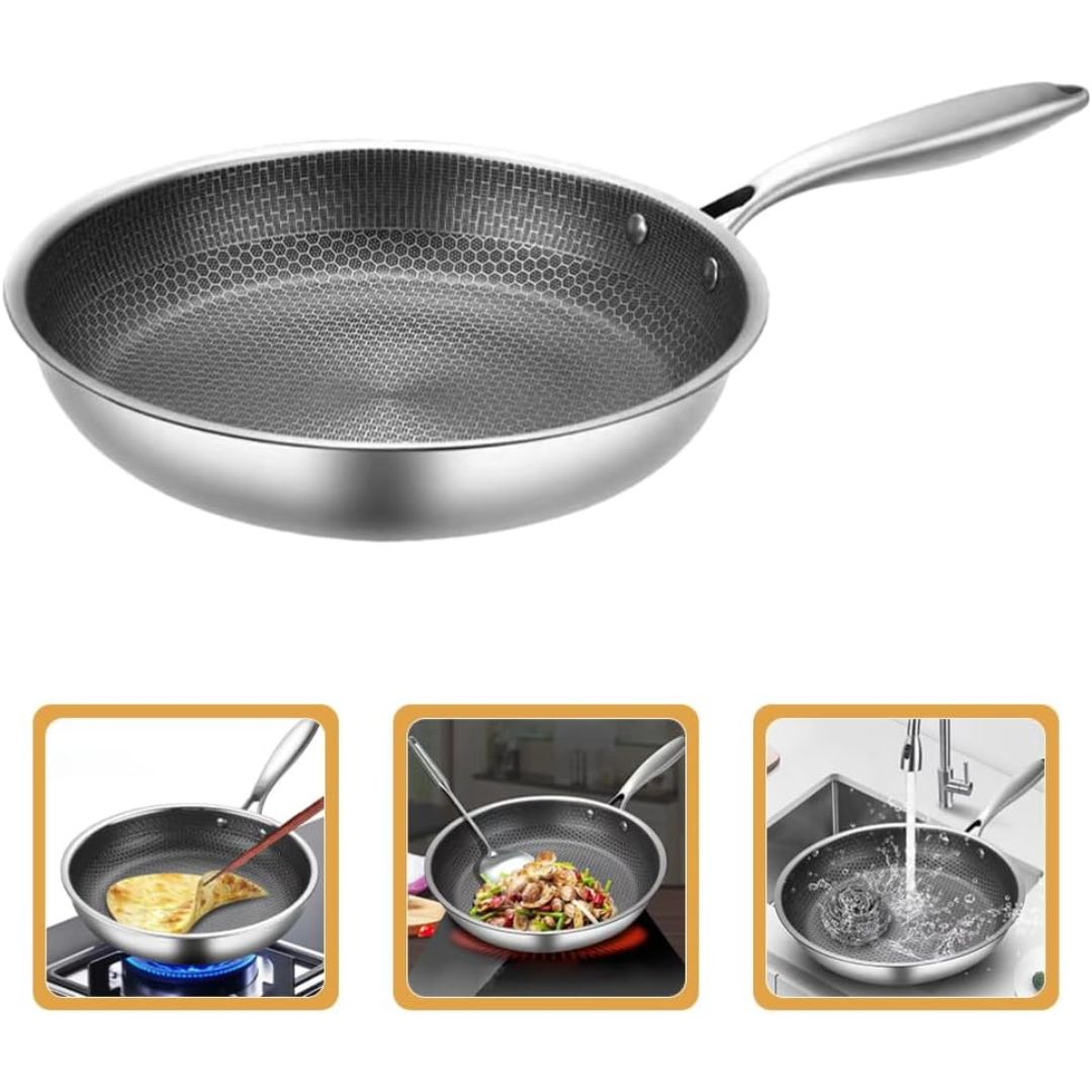 Padella Antiaderente a Nido d'Ape in Acciaio Inox – 24cm