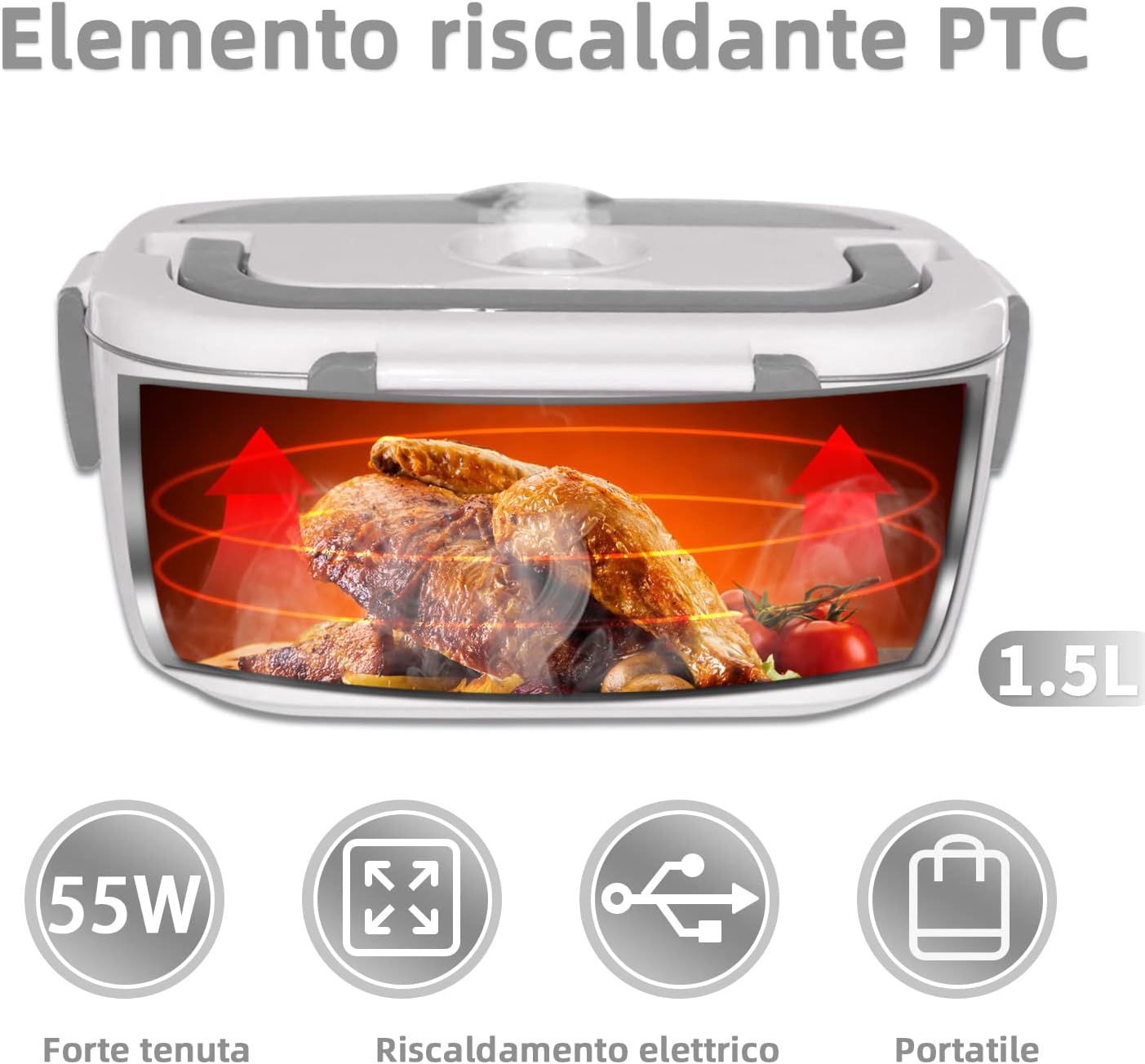 Scaldavivande Elettrico Portatile 1,5L con Contenitore Inox e Borsa Termica