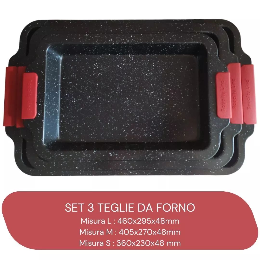 Set di 3 Teglie Antiaderenti con Manici in Silicone Rimovibili - | SOLO PER TE ITALIA