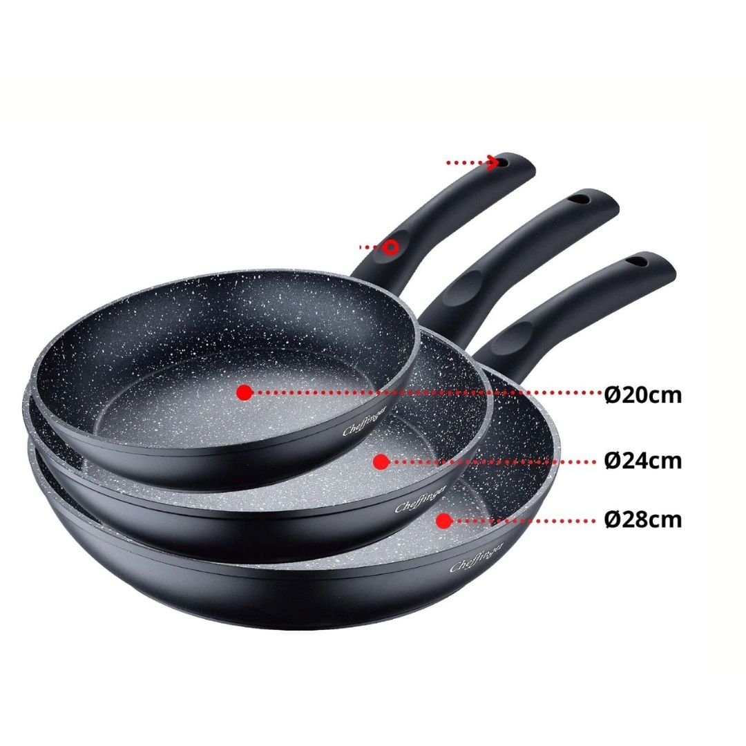 Set Tria Padelle – 3 Padelle Antiaderenti con Rivestimento Marmorizzato - | SOLO PER TE ITALIA
