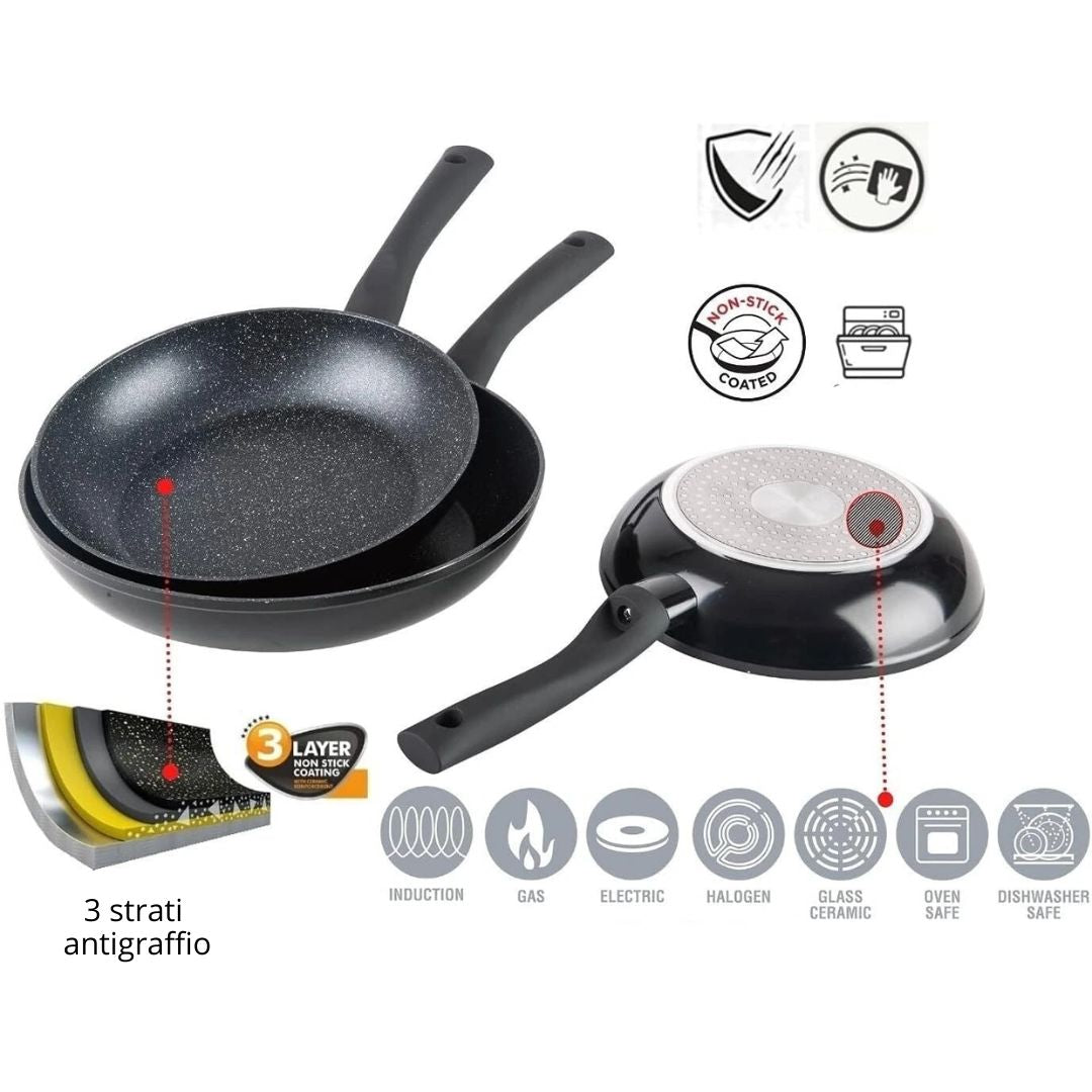 Set Tria Padelle – 3 Padelle Antiaderenti con Rivestimento Marmorizzato - | SOLO PER TE ITALIA