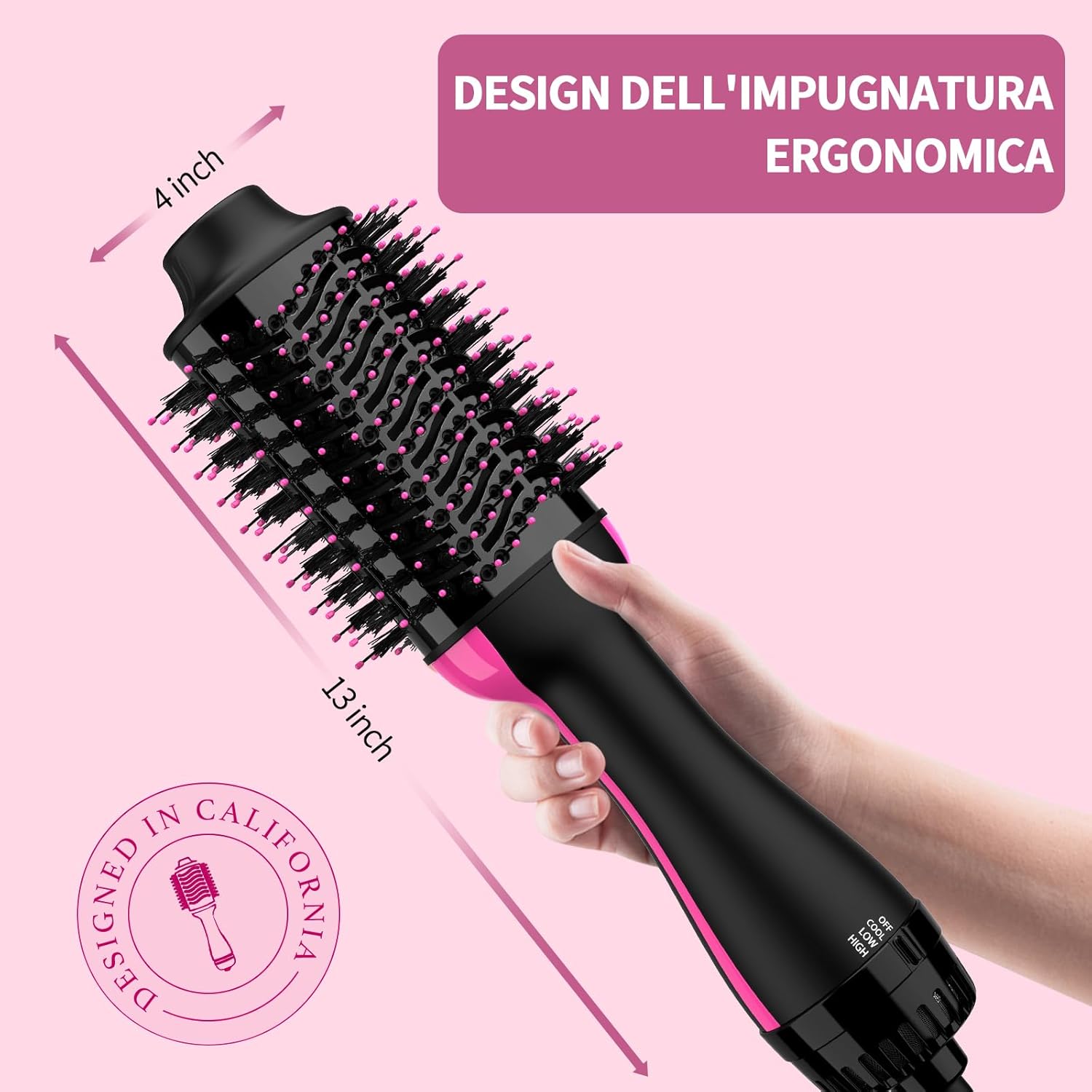 Spazzola phon 3 in 1 con impugnatura ergonomica e tecnologia in ceramica
