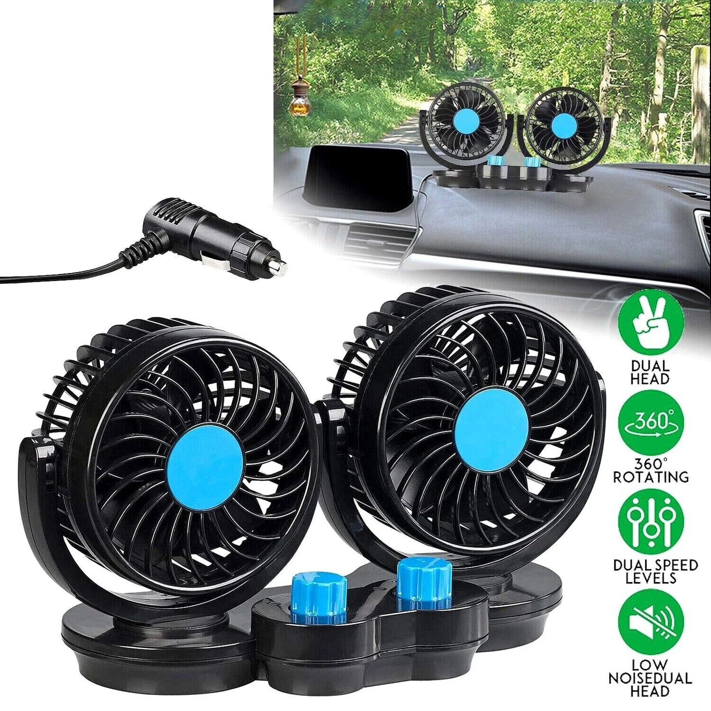 Ventilatore Portatile Da Auto 12V con 2 Ventole Orientabili 🔄 | Ideale per Viaggi in Camper e Camion - | SOLO PER TE ITALIA
