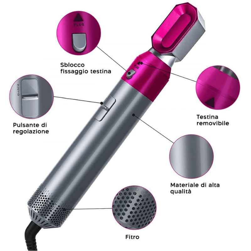 Phon Asciugacapelli Multifunzionale 5 in 1 – Styling Completo e Veloce - | SOLO PER TE ITALIA