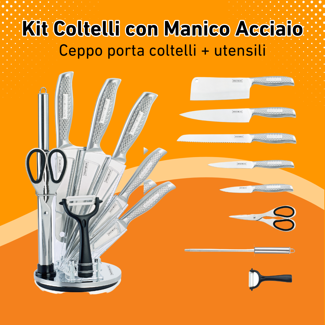 MyChef - Ceppo Porta Coltelli Professionali + Utensili da Cucina PREMIUM