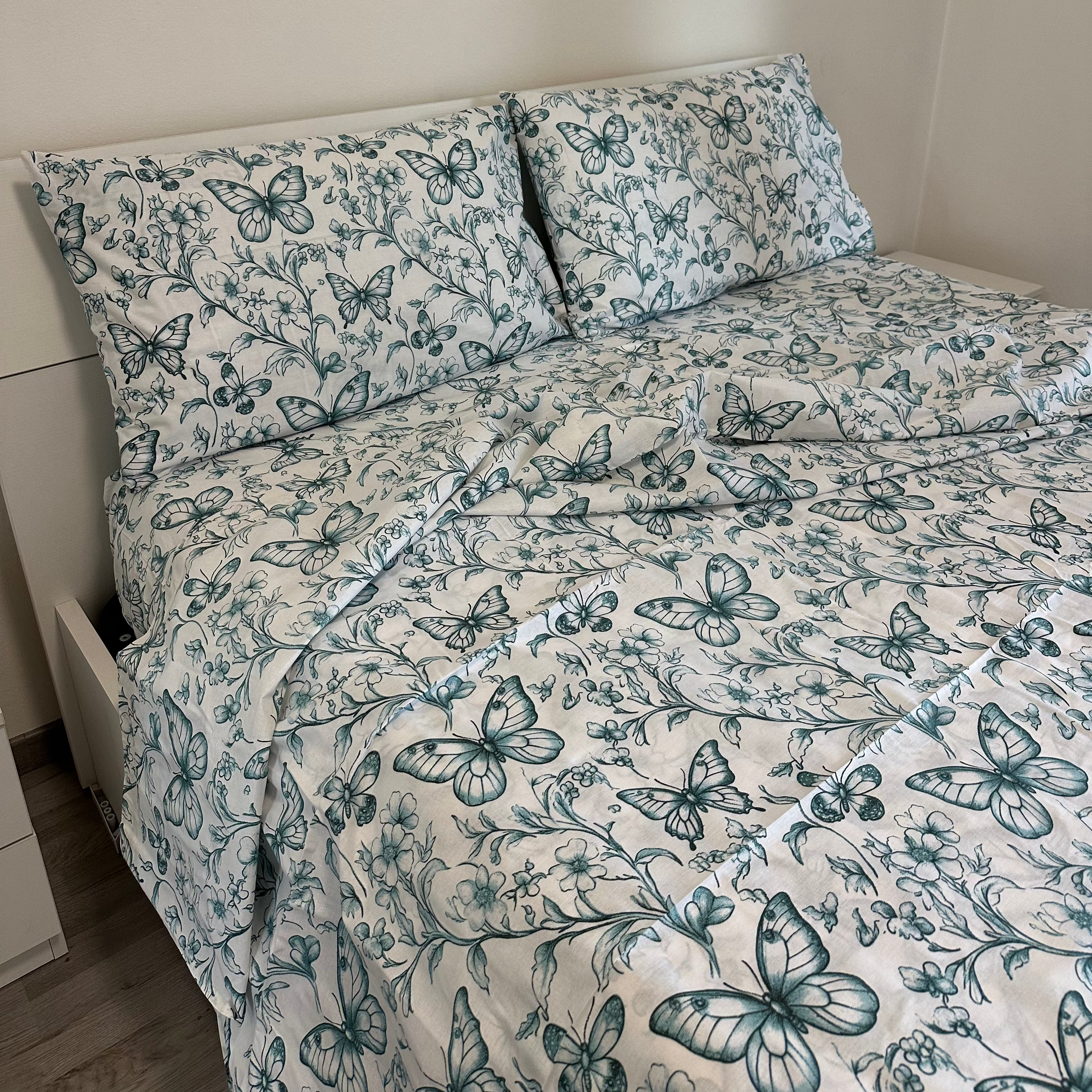 Completo Letto Matrimoniale 100% cotone Farfalle