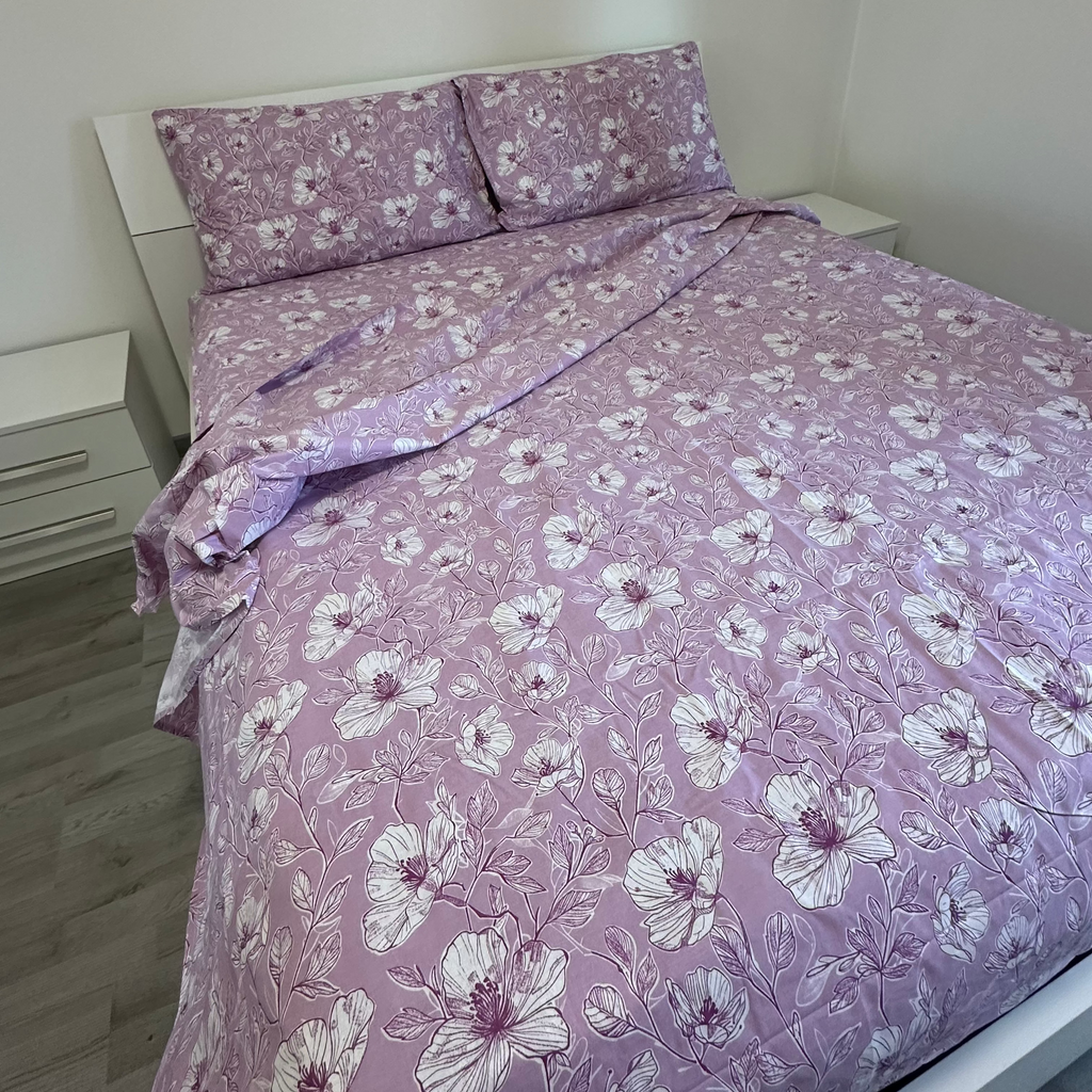 Completo Letto Matrimoniale 100% cotone Gigli Bianchi