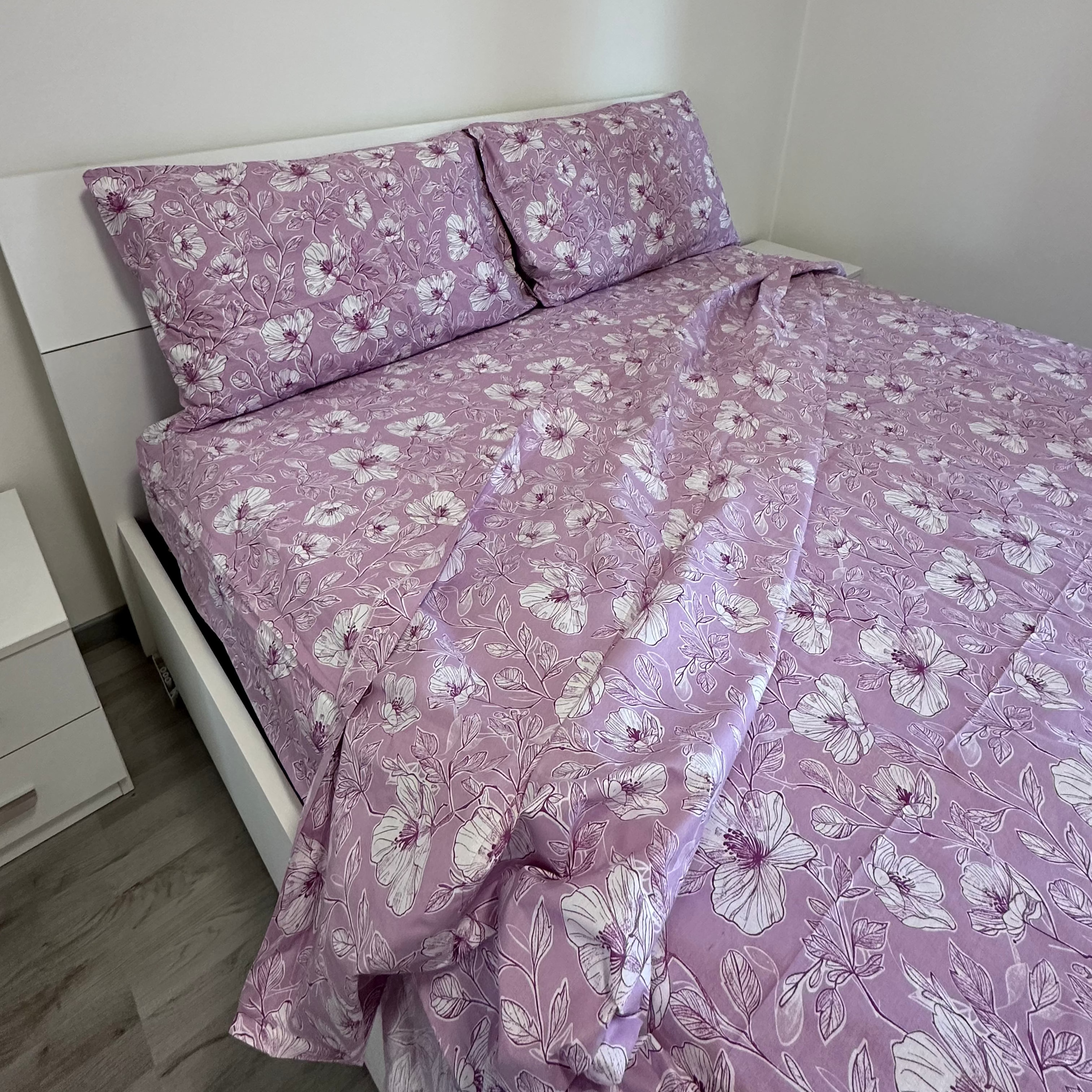 Completo Letto Matrimoniale 100% cotone Gigli Bianchi