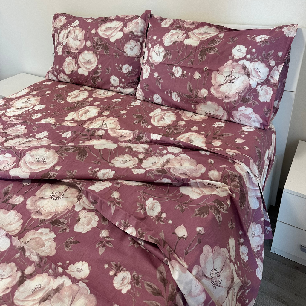 Completo Letto Matrimoniale 100% cotone Peonie