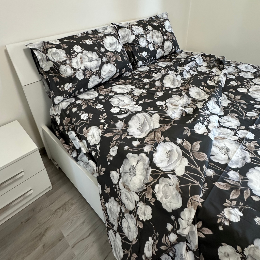 Completo Letto Matrimoniale 100% cotone Peonie