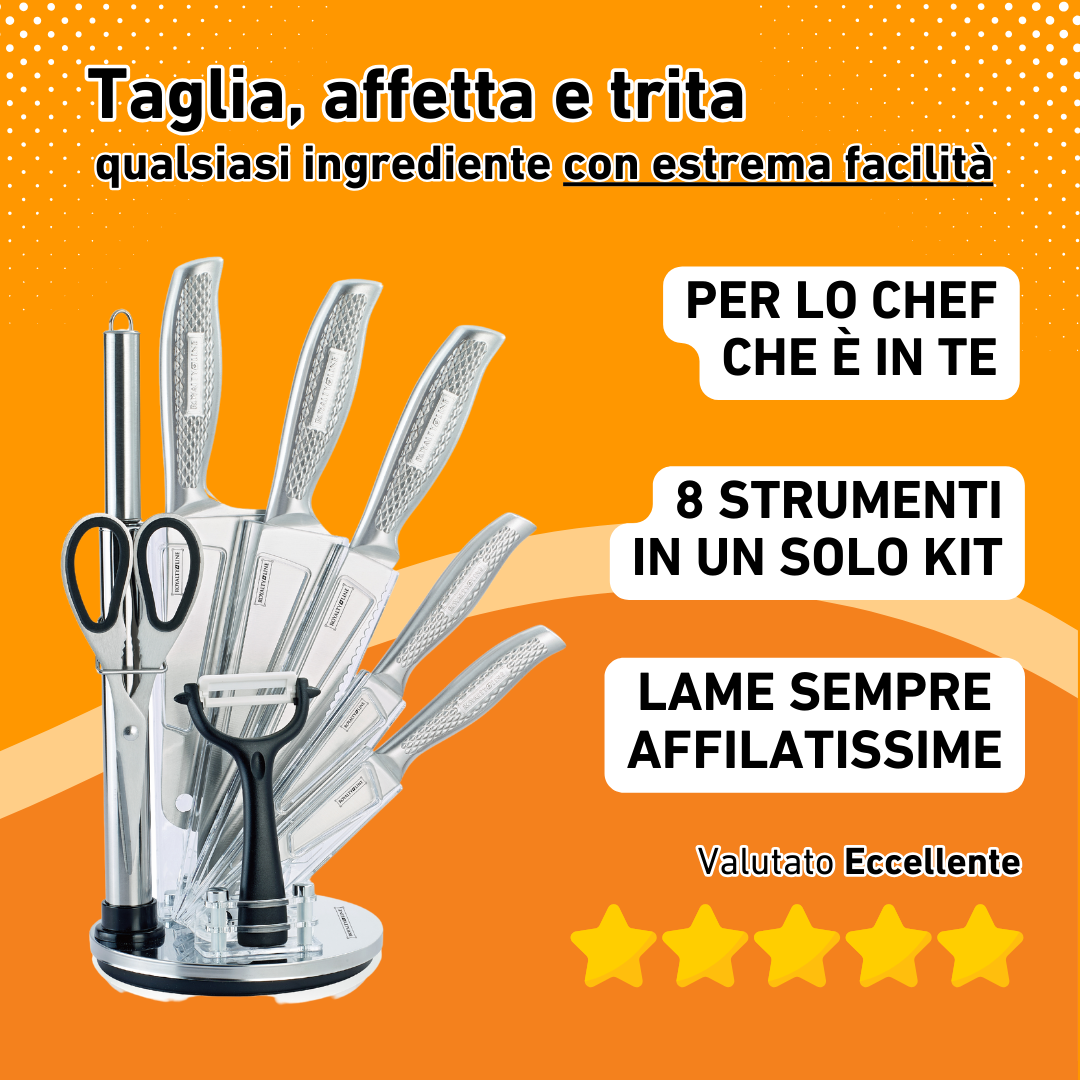 MyChef - Ceppo Porta Coltelli Professionali + Utensili da Cucina PREMIUM