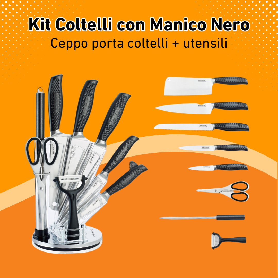 MyChef - Ceppo Porta Coltelli Professionali + Utensili da Cucina PREMIUM