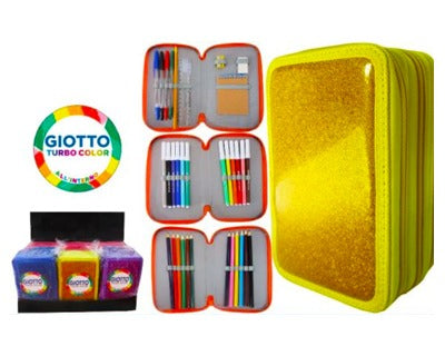 Astuccio Glitter a 3 Zip con Giotto Turbo Color – colori assortiti