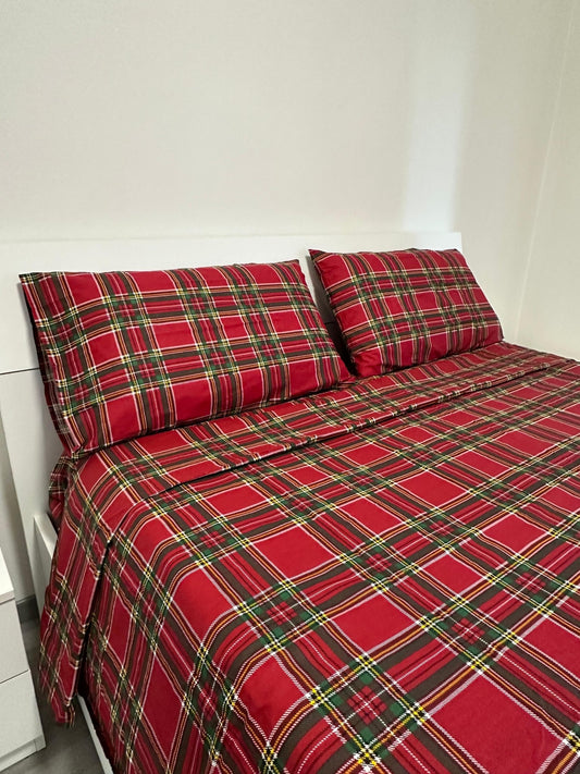 Completo Letto Matrimoniale Tartan Scozzese Rosso in Cotone – Made in Italy - | SOLO PER TE ITALIA
