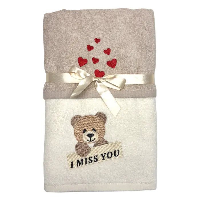 Coppia Asciugamani “I miss You” – set ricamato in cotone - | SOLO PER TE ITALIA