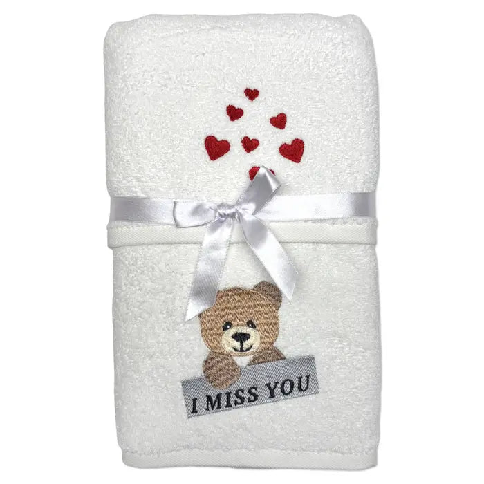 Coppia Asciugamani “I miss You” – set ricamato in cotone - | SOLO PER TE ITALIA