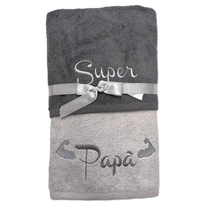 Coppia Asciugamani “Il mio Super Papà” – set ricamato in cotone - | SOLO PER TE ITALIA