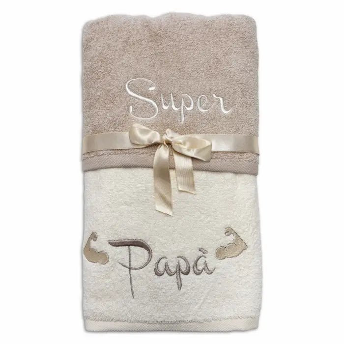 Coppia Asciugamani “Il mio Super Papà” – set ricamato in cotone - | SOLO PER TE ITALIA