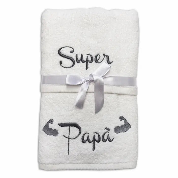 Coppia Asciugamani “Il mio Super Papà” – set ricamato in cotone - | SOLO PER TE ITALIA