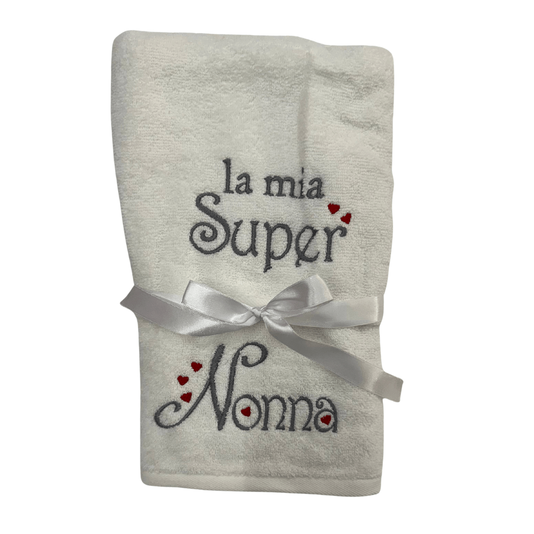 Coppia Asciugamani La mia Super Nonna – 100% Cotone da 400 gr/mq - | SOLO PER TE ITALIA