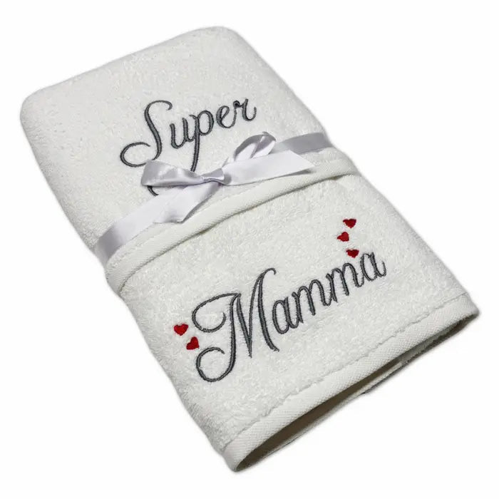 Coppia Asciugamani Super Mamma online – set ricamato in cotone 100 % - | SOLO PER TE ITALIA