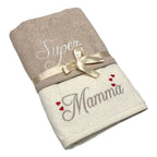 Coppia Asciugamani Super Mamma online – set ricamato in cotone 100 % - | SOLO PER TE ITALIA