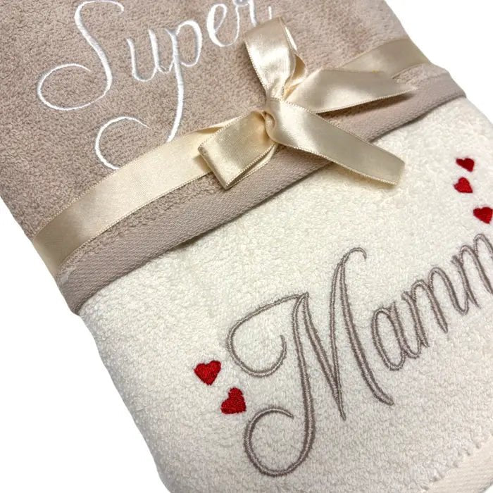 Coppia Asciugamani Super Mamma online – set ricamato in cotone 100 % - | SOLO PER TE ITALIA
