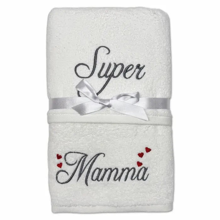 Coppia Asciugamani Super Mamma online – set ricamato in cotone 100 % - | SOLO PER TE ITALIA