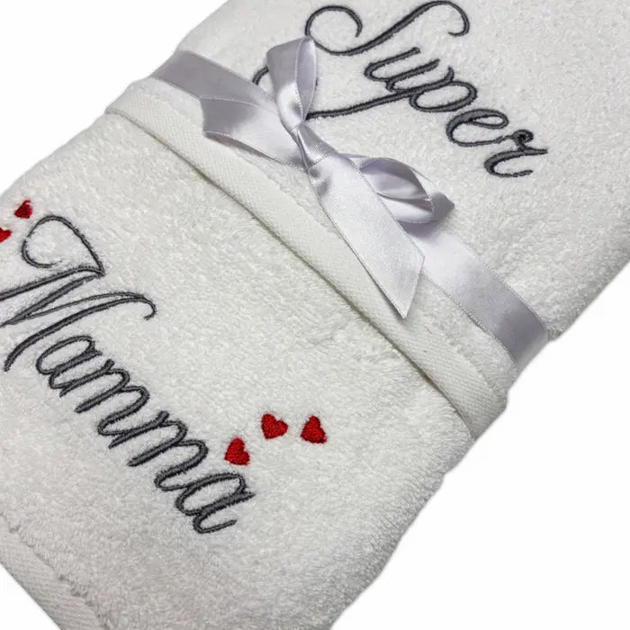 Coppia Asciugamani Super Mamma online – set ricamato in cotone 100 % - | SOLO PER TE ITALIA