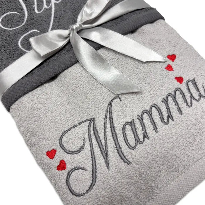 Coppia Asciugamani Super Mamma online – set ricamato in cotone 100 % - | SOLO PER TE ITALIA