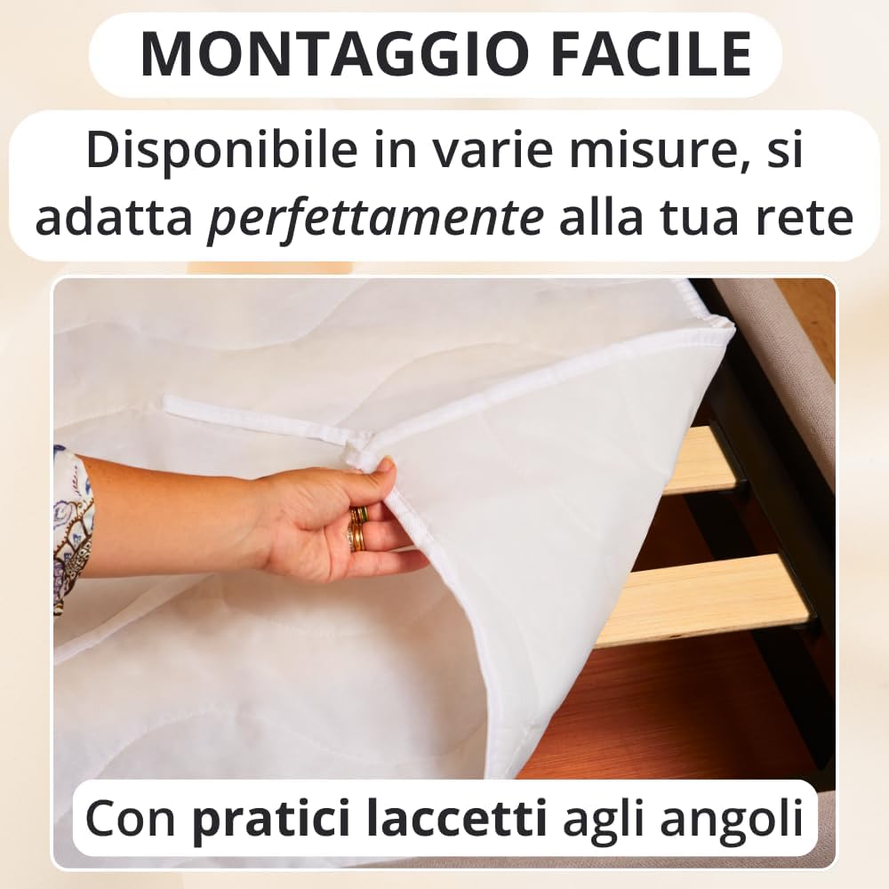 Vista dall’alto del coprirete trapuntato matrimoniale con superficie imbottita in TNT
