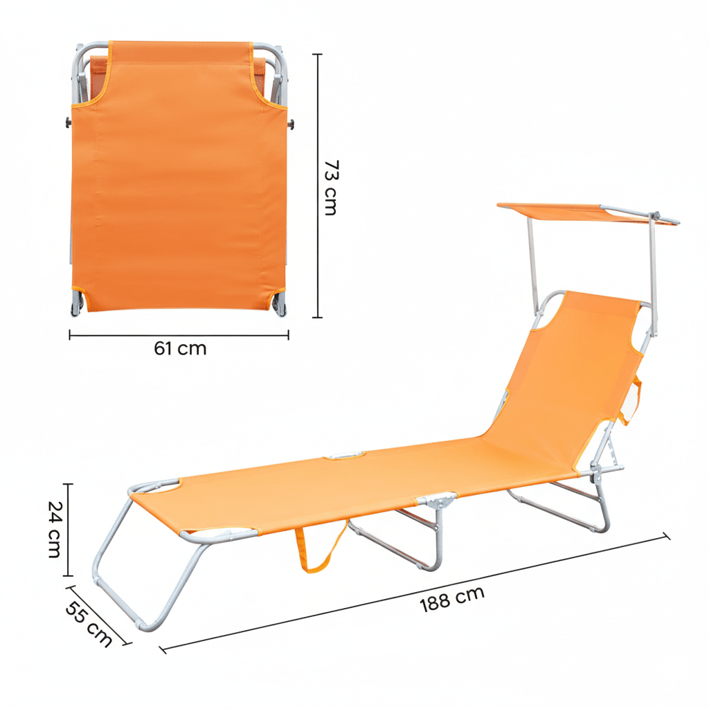 Lettino prendisole pieghevole con parasole regolabile - | SOLO PER TE ITALIA