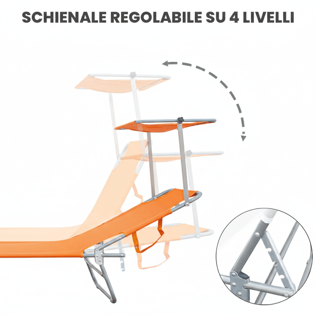 Lettino prendisole pieghevole con parasole regolabile - | SOLO PER TE ITALIA