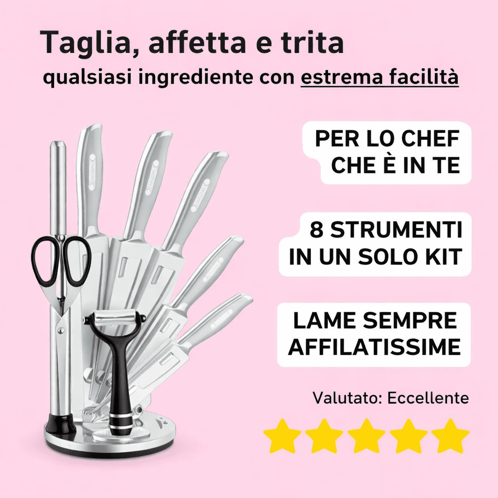 MyChef - Ceppo Porta Coltelli Professionali + Utensili da Cucina PREMIUM - | SOLO PER TE ITALIA