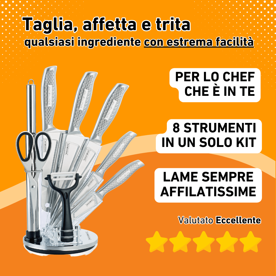 MyChef - Ceppo Porta Coltelli Professionali + Utensili da Cucina PREMIUM - | SOLO PER TE ITALIA