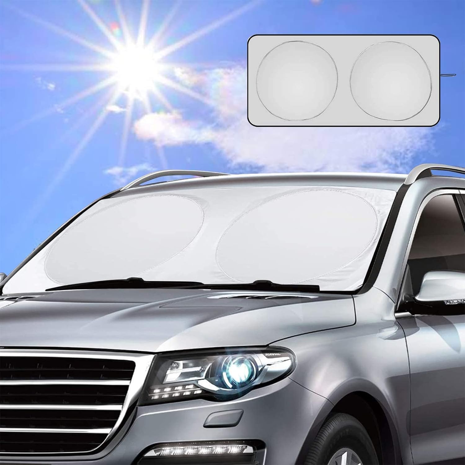 Parasole pieghevole per parabrezza auto 142x67 cm con protezione UV