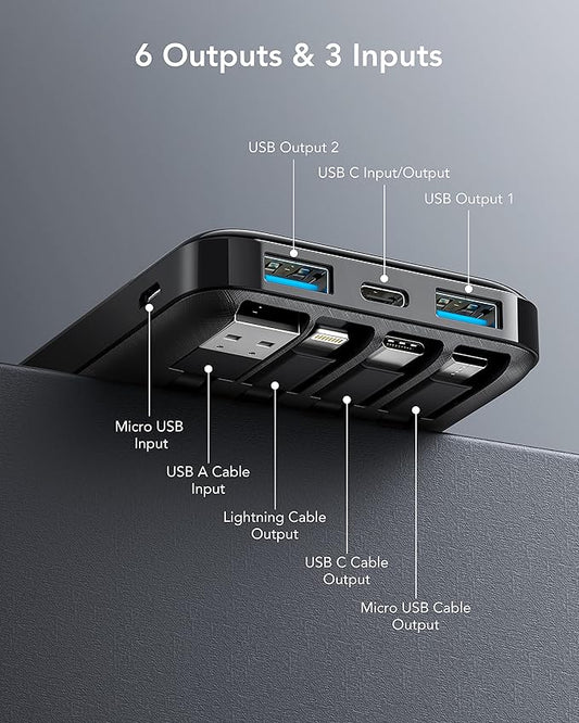 Power Bank 10000mAh con Cavi Integrati – Ricarica Fino a 6 Dispositivi - | SOLO PER TE ITALIA